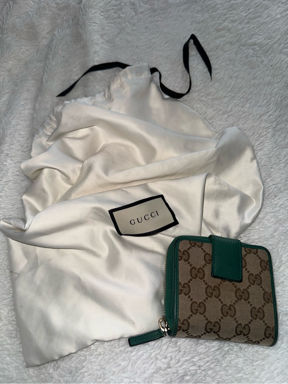 Gucci Brown GG Canvas Wallet with Green Trim
